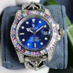 Copy Rolex Submariner Blue Face Diamond Bezel Steel Strap Citizen 8215 Watches